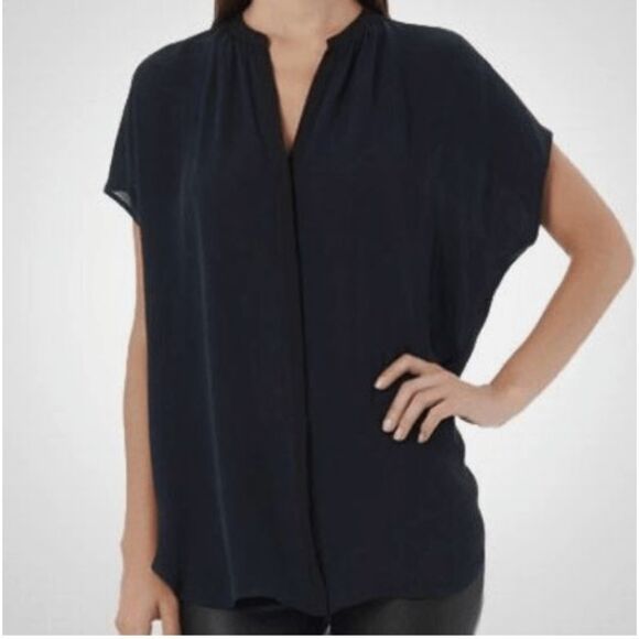 Vince 100% Silk Blue Blouse Contrast in Coastal Blue Navy, Size Medium - Picture 1 of 10